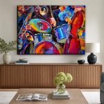 Kleurrijk Jazzensemble, Mensen & Portretten schilderij aan de muur in interieur