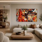 Jazzensemble in Vuur, Mensen & Portretten schilderij aan de muur in interieur
