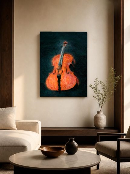 Gloeiende Viool in het Duister, Mensen & Portretten schilderij aan de muur in interieur