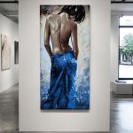 Vrouw in blauwe rok, Mensen & Portretten schilderij aan de muur in interieur