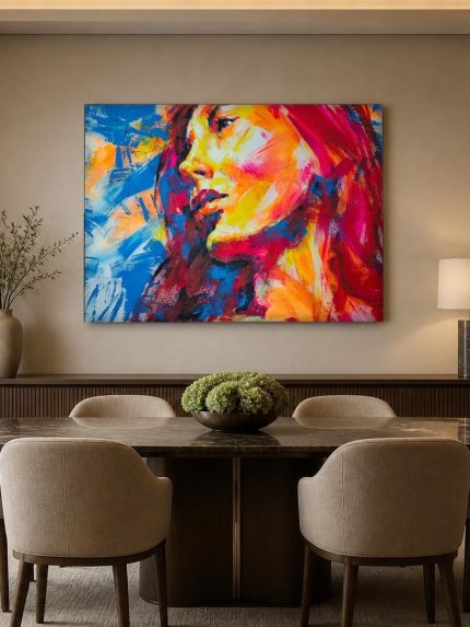 Vrouw in Kleurexplosie, Mensen & Portretten schilderij aan de muur in interieur