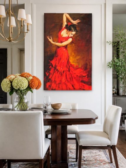Flamencodanseres in Rood, Mensen & Portretten schilderij aan de muur in interieur