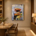 Twee bootjes in stil water, Natuur & Landschap schilderij aan de muur in interieur