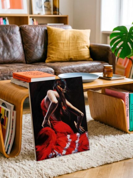 Flamencodanseres in rood, Mensen & Portretten schilderij aan de muur in interieur