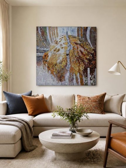 Berken in Herfstgoud, Natuur & Landschap schilderij aan de muur in interieur