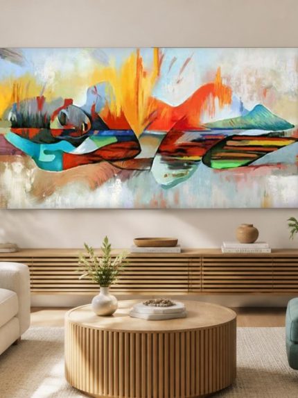 Vurige Kleurgolf, Abstract & Modern schilderij aan de muur in interieur