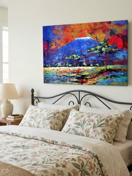 Blauwe Berg in Herfstgloed, Natuur & Landschap schilderij aan de muur in interieur