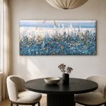 Blauwe Bloemenzee aan de Kust, Bloemen & Stilleven schilderij aan de muur in interieur