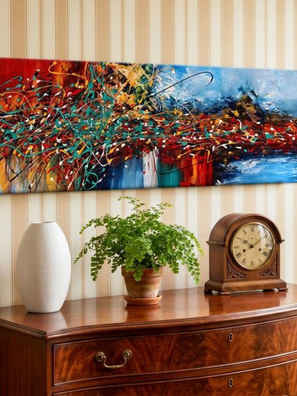 Explosie van Kleur, Abstract & Modern schilderij aan de muur in interieur