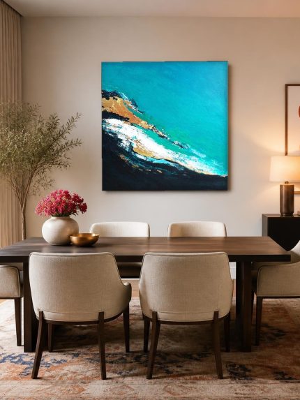 Turquoise Kustlijn, Natuur & Landschap schilderij aan de muur in interieur