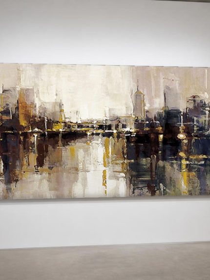Skyline in Nevel en Goud, Steden & Skylines schilderij aan de muur in interieur