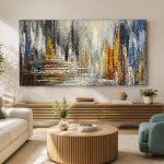 Skyline in Verticale Lagen, Steden & Skylines schilderij aan de muur in interieur