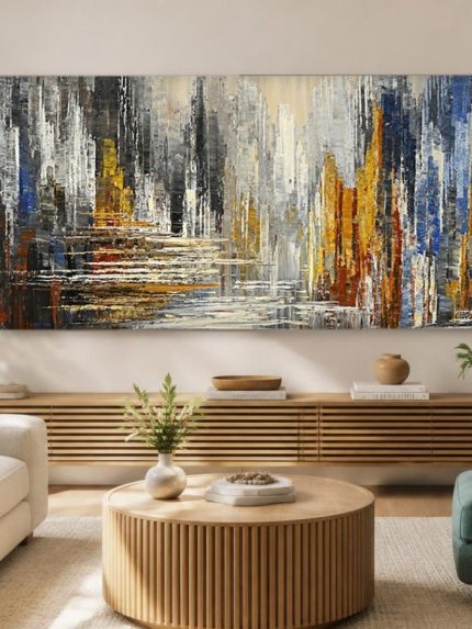 Skyline in Verticale Lagen, Steden & Skylines schilderij aan de muur in interieur