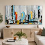 Skyline in Kleurexplosie, Steden & Skylines schilderij aan de muur in interieur