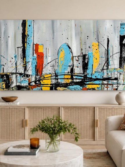 Skyline in Kleurexplosie, Steden & Skylines schilderij aan de muur in interieur