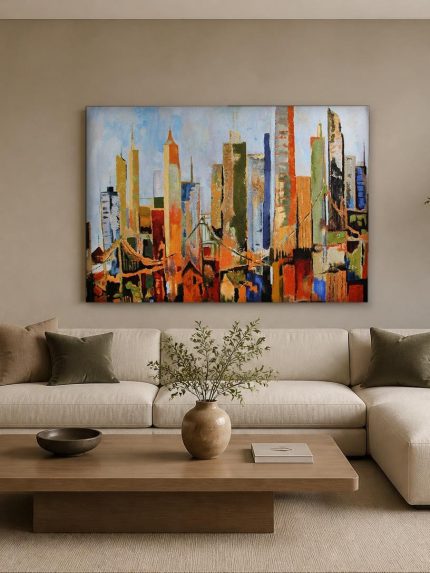 Kleurrijke Skyline van New York, Steden & Skylines schilderij aan de muur in interieur