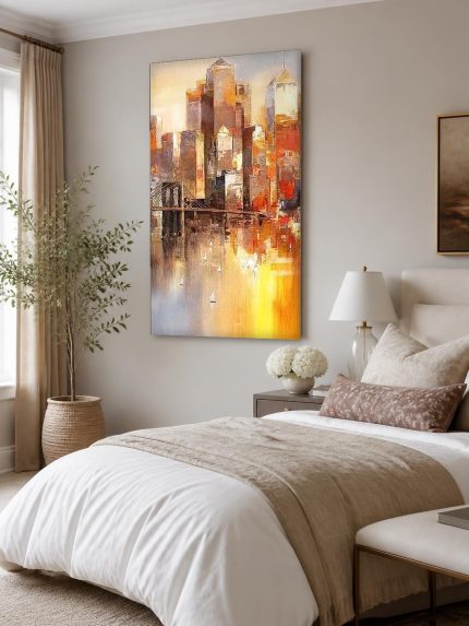 New York in Gouden Gloed, Steden & Skylines schilderij aan de muur in interieur