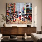 Drukke straat in Hong Kong, Steden & Skylines schilderij aan de muur in interieur