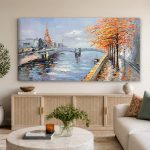 Herfstlicht langs de Rivierboulevard, Steden & Skylines schilderij aan de muur in interieur