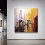 Brooklyn Bridge in goud en amber, Steden & Skylines schilderij aan de muur in interieur