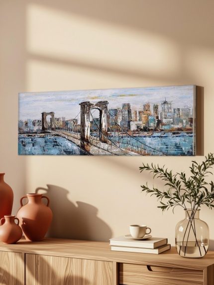 Brooklyn Bridge in mistig licht, Steden & Skylines schilderij aan de muur in interieur