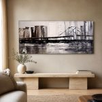 Hangbrug over de rivier, Steden & Skylines schilderij aan de muur in interieur