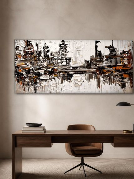Skyline in Reliëf, Steden & Skylines schilderij aan de muur in interieur
