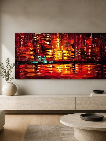 Skyline in Avondgloed, Steden & Skylines schilderij aan de muur in interieur
