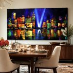Skyline in Neonlicht, Steden & Skylines schilderij aan de muur in interieur
