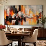 Skyline in Vuurgloed, Steden & Skylines schilderij aan de muur in interieur