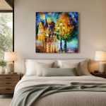 Lantaarnlicht in de Regen, Steden & Skylines schilderij aan de muur in interieur