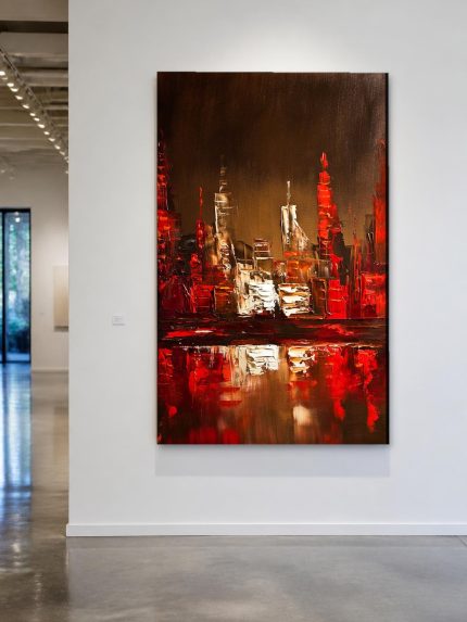 Skyline in vuurgloed, Steden & Skylines schilderij aan de muur in interieur