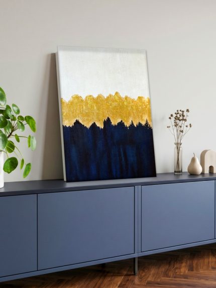 Gouden Bosrand, Abstract & Modern schilderij aan de muur in interieur
