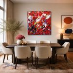 Rood Vuurwerk in Impasto, Abstract & Modern schilderij aan de muur in interieur