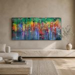 Kleurcascade in Smaragd, Abstract & Modern schilderij aan de muur in interieur