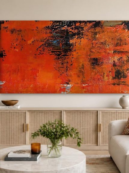 Oranje Vuurgloed, Abstract & Modern schilderij aan de muur in interieur