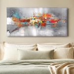 Kleurexplosie in Grijs, Abstract & Modern schilderij aan de muur in interieur