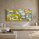 Golvend Ritme in Goud, Abstract & Modern schilderij aan de muur in interieur