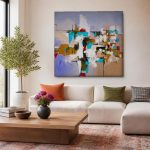 Turkoois Kleurenspel, Abstract & Modern schilderij aan de muur in interieur