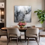 Grijze Regenval, Abstract & Modern schilderij aan de muur in interieur