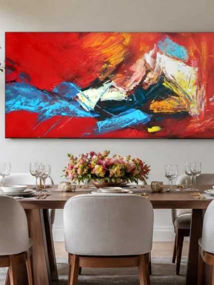 Vuur en Turkoois, Abstract & Modern schilderij aan de muur in interieur