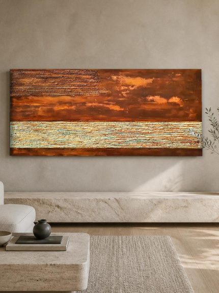 Warme Aardelagen, Abstract & Modern schilderij aan de muur in interieur