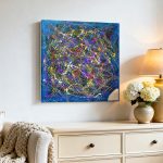 Blauwe Explosie, Abstract & Modern schilderij aan de muur in interieur