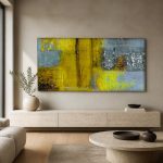 Gele Muurstructuur, Abstract & Modern schilderij aan de muur in interieur