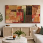 Geometrisch Spel in Aardetinten, Abstract & Modern schilderij aan de muur in interieur