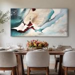 Aquarelvloed in Turquoise, Abstract & Modern schilderij aan de muur in interieur