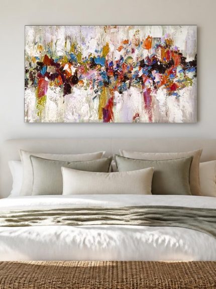 Kleurrivier in Wit, Abstract & Modern schilderij aan de muur in interieur
