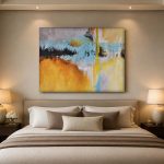 Horizon in Oker, Abstract & Modern schilderij aan de muur in interieur