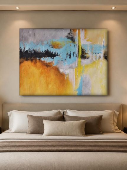 Horizon in Oker, Abstract & Modern schilderij aan de muur in interieur