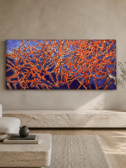Vertakking in Kobalt, Abstract & Modern schilderij aan de muur in interieur